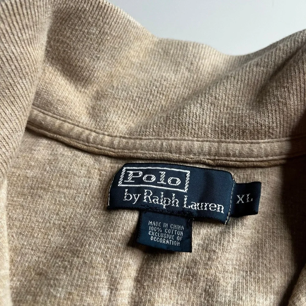 Polo Ralph Lauren Mens XL Tan Cotton Quarter Zip‎ Pullover Sweater Heathered